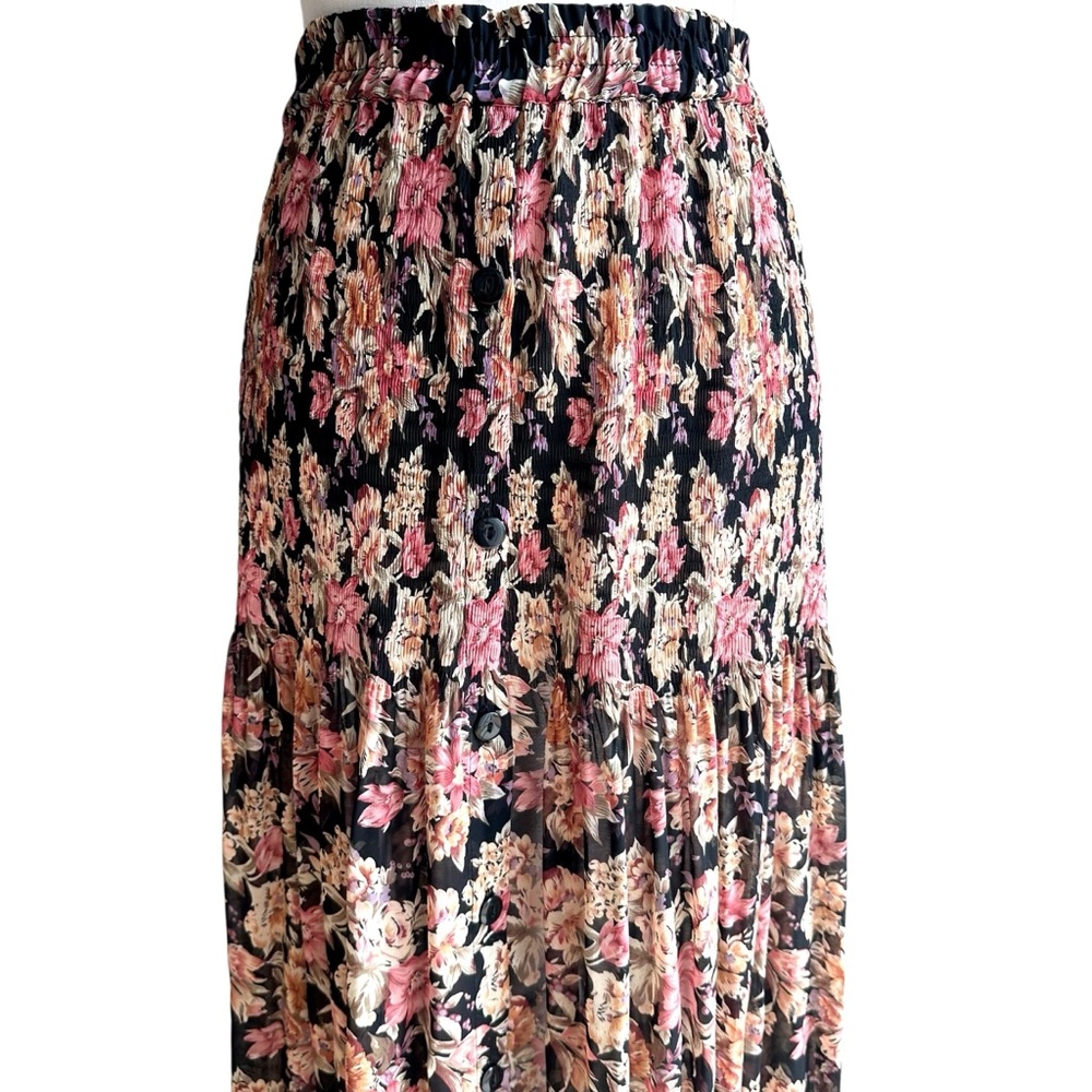 Campagnie Internationale Express Black Tan Mauve Maxi Peasant Skirt Size Medium